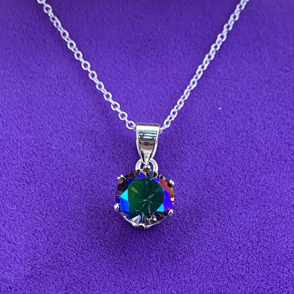 💛 Sterling Silver Mystic Topaz Necklace and Earring Set | Iridescent Color Shift - Picture 3 of 8